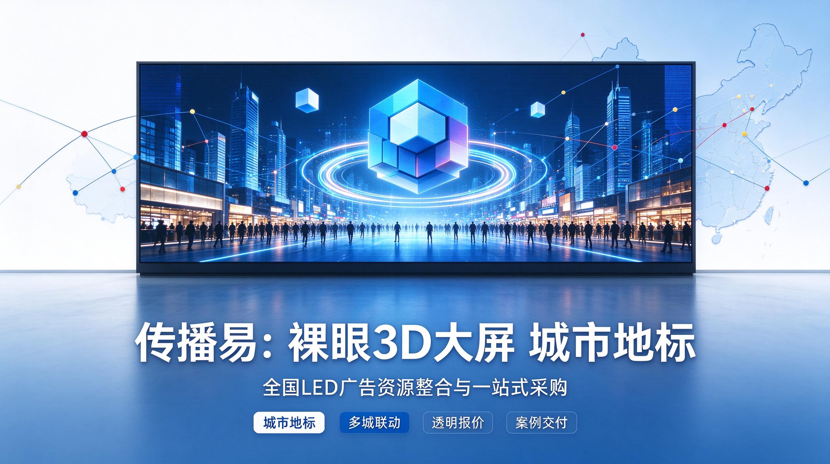 传播易裸眼 3D 地标 LED 大屏，城市核心商圈品牌曝光的优质选择
